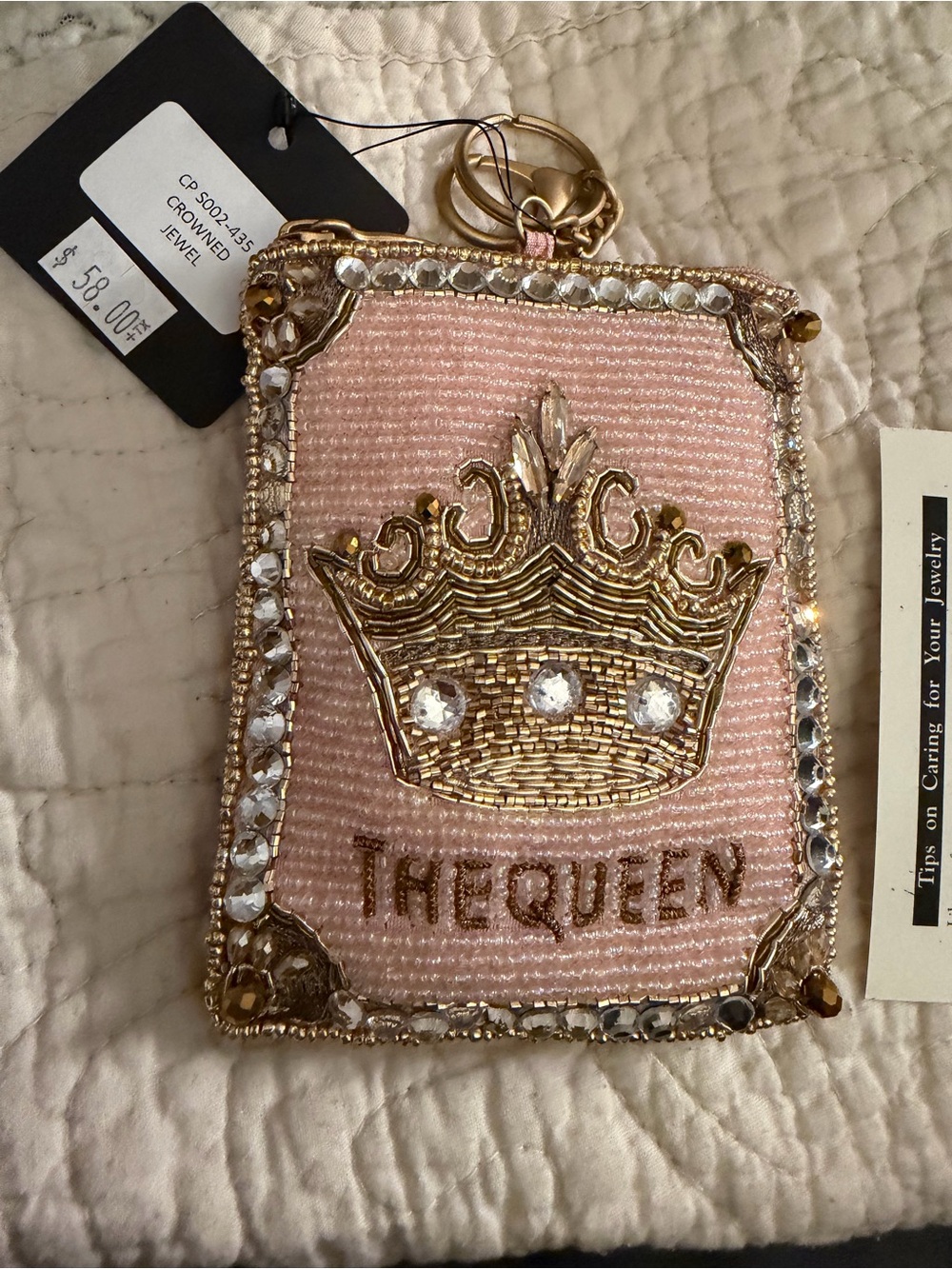 Mary Frances Beaded 'The Queen' Crown Keychain - Pink & Gold